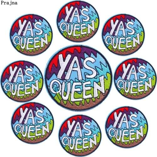 Prajna 10 PCS Round Embroidered Patches On Clothes YAS OUEEN Letter Patch Iron On Embroidered Patches For Clothing Sticker Badge