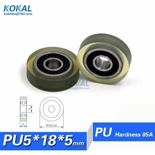 [PU0518-5]Free shipping 10PCS RUBBER PU polyurethane rubber ball bearing bags roller wheels 5*18*5mm inner 5mm PU roller