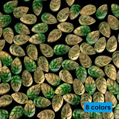 Retro Gold 11x18mm Leaf Shape Czech Glass Beads Crystal Lampwork Beads DIY Earrings Bracelet Hair Ornaments Materials