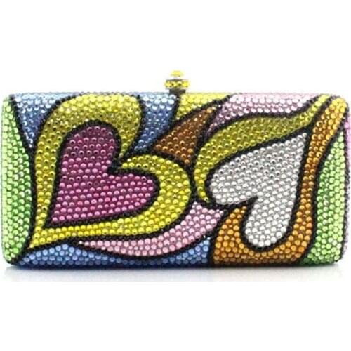 Girls birthday multicolor heart print party evening bags luxury crystal diamond clutch small purse bag for women gift box set