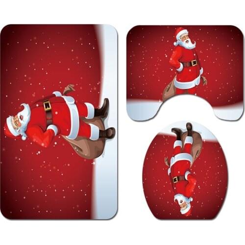 Marry Christmas cartoon Three-piece set 3D printed Bathroom Pedestal Rug Lid Toilet Cover Bath Mat Set drop shipping 05