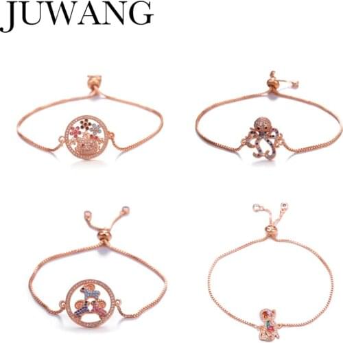 Trendy Multi AAA Cybic Zirconia cat dog Turtle Sea Turtle Octopus Charm Bracelets Adjustable Chain Rose gold Color Women Jewelry