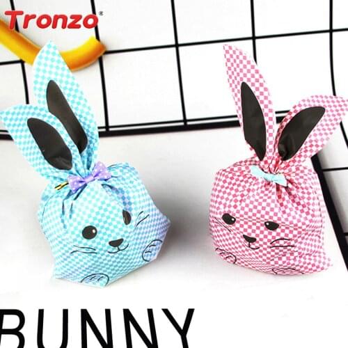 Tronzo 50pcs Easter Gift Bags 10*16cm Plastic Bunny Bag Easter Decor Kids Rabbit Ear Candy Cookie Bags Birthday Party Supplies