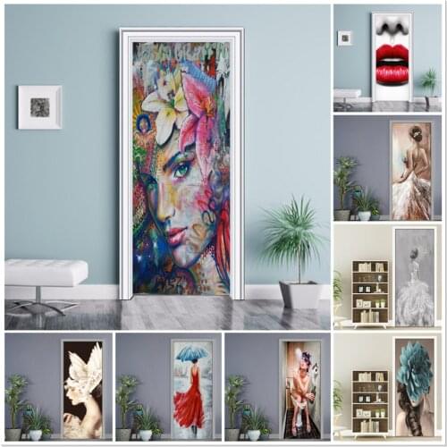 Street Graffiti Art Poster For Living Room Door Beautiful Girl Door Sticker Vinyl Waterproof Corridor Bedroom Mural Home Decor