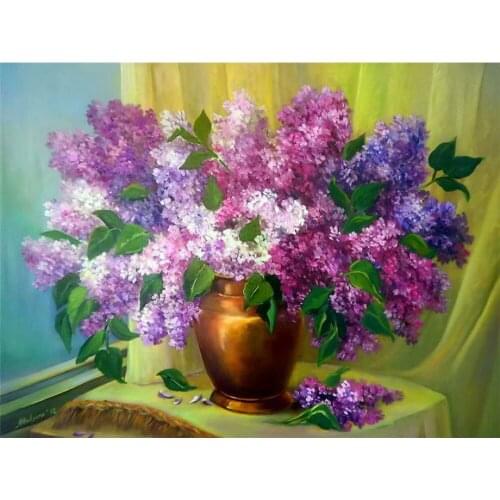 Lilac Flower Printed Water-Soluble Canvas 11CT Cross-Stitch Complete Kit DIY Embroidery DMC Threads Handiwork work Floss