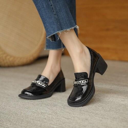 High Quality Cow Leather Women Round Toe Office Lady Pumps Working Summer Spring High Heeled New Arrival 2021 Shoes Woman