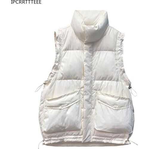 Autumn Winter Female Sleeveless White Zipper Down Coat Down Vest Women Short Vest Jacket Lightweight Warmer Waistcoat