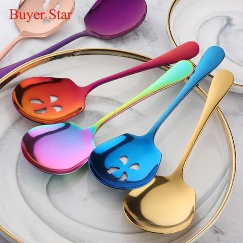 Gold Stainless steel Spoon buffet serving tools Mixing Food spoon tableware 2pcs/set Metal Kitchen utensil Customized logo Allow