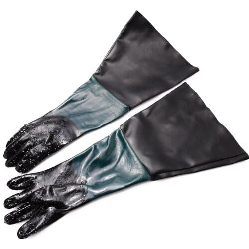 1 Pair Heavy Duty Gloves Soft PVC Vinyl Sandblasting Gloves 60cm For Sandblaster Sand Blast Cabinet Sandblasting Machine