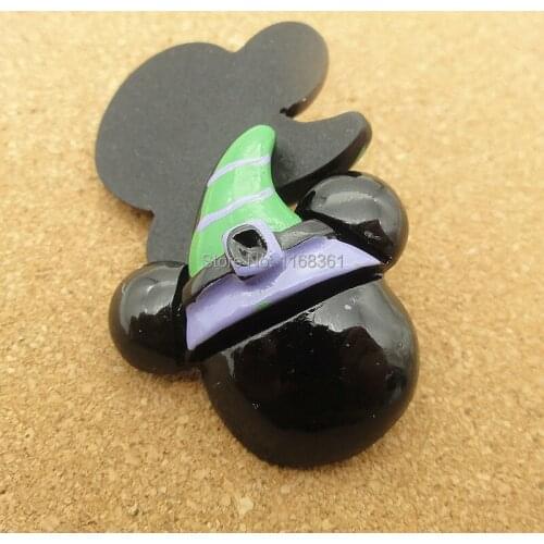 1pcs/lot resin flat back Halloween micky with green hat 30mm Cabochons Hair Bow Center DIY Christmas decration C118-5