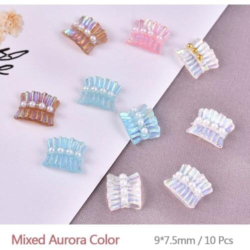 10Pcs Japanese Style Aurora/Candy Color Nail Art Decorations Skirt Lace Folds Design Charm Pearls Nail Gems Manicure Accessories