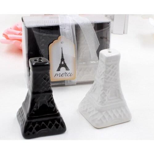 100set The Wedding Gift In Return Eiffel Tower Black And White Seasoning Bottle Shakers Ceramic Salt and Pepper Shaker