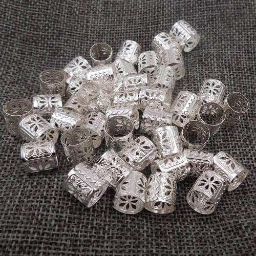 100Pcs silver 10/10mm Plated hair braid dread dreadlock beads adjustable cuff clip 10mm hole clip+3pcs free hair styling diy