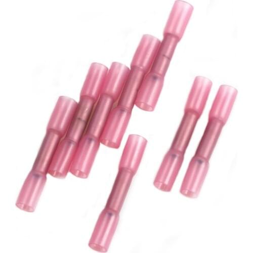 100pcs Red Heat Shrink Butt Connectors Electrical Wire Splice Terminals Waterproof Electrical Car Audio Connectors 18-22 AWG