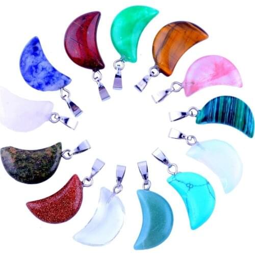 12PCS Assorted Moon Shape Pendants 22*11mm Natural Stone Necklaces & Pendants For Jewelry Making Healing Charms Wholesale