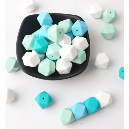 Bite Bites 20pc 17mm Hex Silicone Beads Diy Feeding Infant Necklace Pacifier Chain Green Series BPA Free Nurse Gift Baby Teether