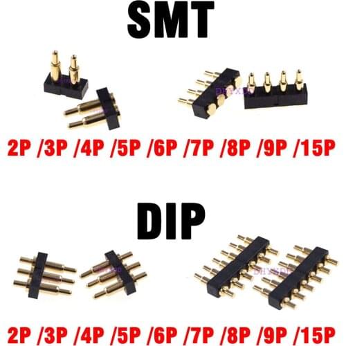 2X Pogo Pin Connector Pogopin Battery Spring Loaded Contact SMT DIP Needle PCB 2 3 4 5 6 7 8 9 15 Pin 7.0mm Height 2.54mm Pitch