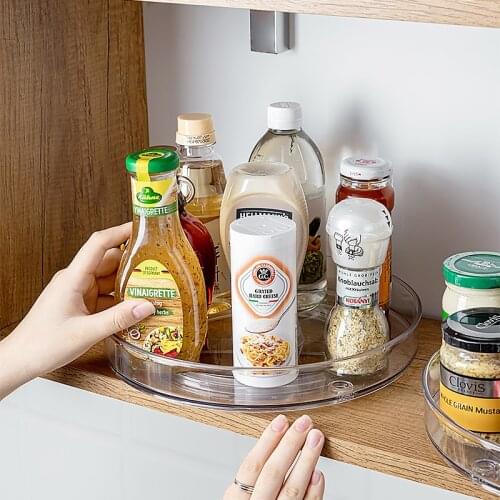 360 Rotation Cabinet Organizer Storage Spice Drink Cosmetic Storage Rack PET Transparent Turntable For Kitchen Bathroom Room WF