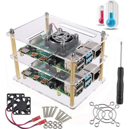 Raspberry Pi 4 B Case, Raspberry Pi Rack Cluster Case with Cooling Fan for Raspberry Pi 3 Model B+, Pi 2 Model B,Pi B