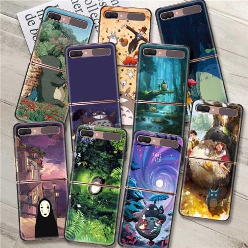 Anime Totoro Ghibli Spirited Phone case For Galaxy Z Flip 5G caso Fundas coque Hard Black Bumper Material Smartphone