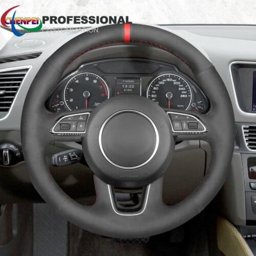 DIY Hand-Sewn Non-Slip Black Synthetic Suede Steering Wheel Cover For Audi Q3 Q5 2013-2017 Q7 2012-2015 Car Interior Accessories