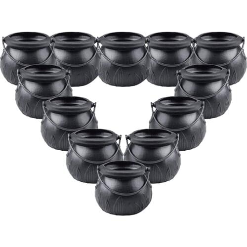 Black Mini Witch Cauldron, Portable Candy Holder Pot with Handle for Halloween Party Decorations Supplies,Set of 24