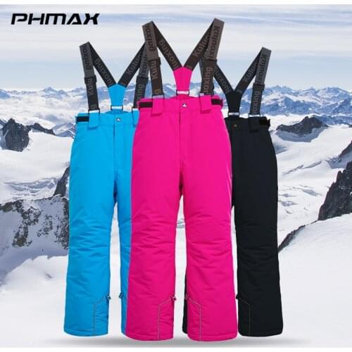 PHMAX Kids Ski Pants Boys Girls Winter Fleece -30° Sports Clothing Waterproof Childrens Snowboard Keep Warm Skiing Bib Pants