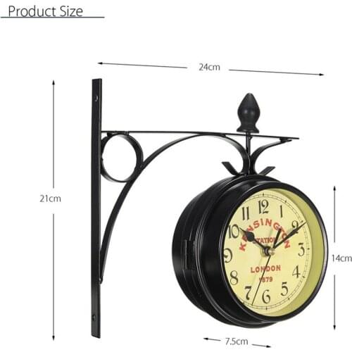 Double-Side Metal Round Wall Clock Battery Powered Garden Coffee Home Decor