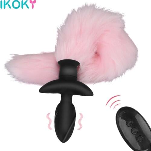 IKOKY Fox Tail Anal Plug Sex Toys For Women Couples Remote Control Dildo Vibrator Butt Plug Womens Vibrators Sex Game Cosplay
