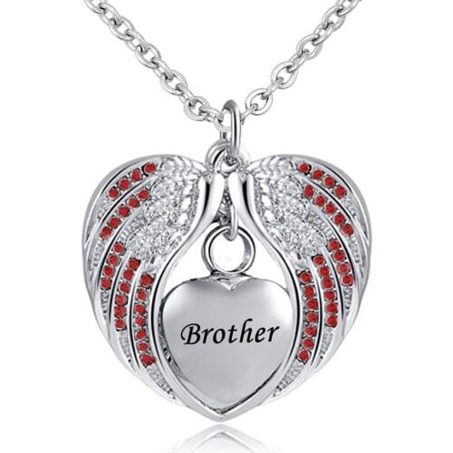 Cremation Jewelry with Angel Wing Urn Necklace for Ashes Birthstone Pendant Holder Heart Memorial Keepsake -Brother