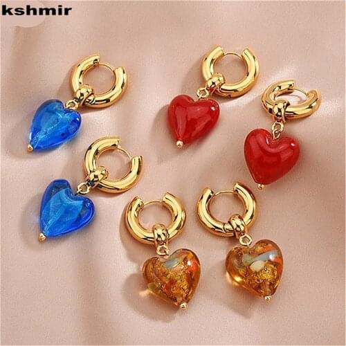 Kshmir 2021 moda vintage mulher luz rosa/colorido esmalte/coração brincos/transparente/azul brincos menina jóias presente