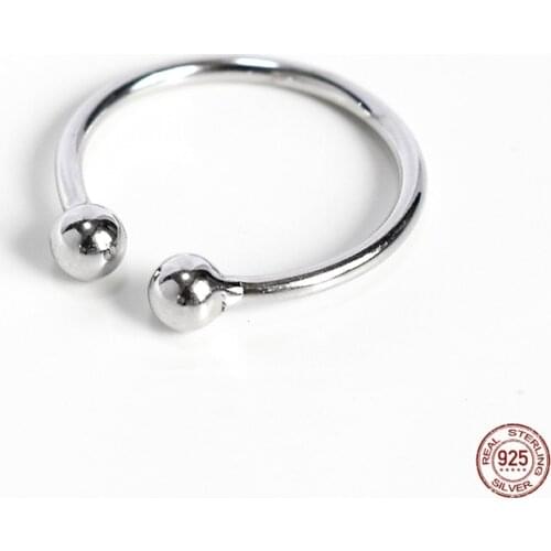 LKO 925 Sterling Silver Simplicity Geometric Round Bead Ring Personality Trend For Womens Ring Jewelry Opening Adjustable