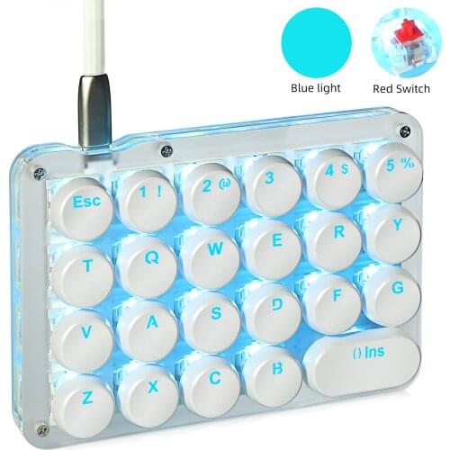 23 Fully Programmable Keys Mechanical Keyboard Blue LED Backlit One-Handed Mechanical Gaming Keypad Red Switches & Round Keycaps