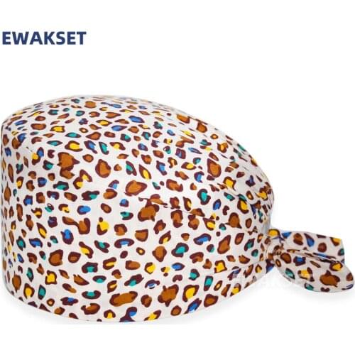 Fashion leopard print Scrubs hat accesorios medicos scrub caps Health service Workers cap nurse accessories surgery cap women