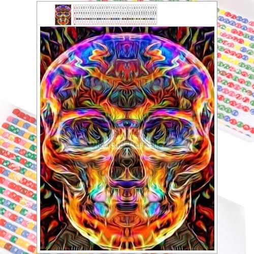 5D DIY Diamond Painting Mosaic Kit Colorful Skull Fantasy Cartoon Embroidery Full Square Round Christmas Gift Home Decor