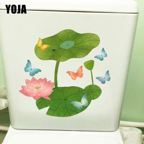 YOJA 22.9X21.8CM Lotus Butterfly Cartoon Home Room Wall Sticker Creative Bathroom Toilet Decor Decal T1-2214
