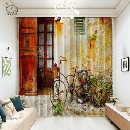 Old Town Europe Village Wall Curtain Home Hotel Window Curtain Yellow Cafe Printed Decorative Tape For Curtains Micro Shading