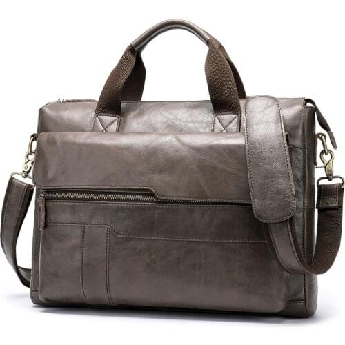 New Design Vintage Mens Bag Genuine Cow Leather Briefcase Large Capacity 14" Laptop Bag Business Bags Europen Style