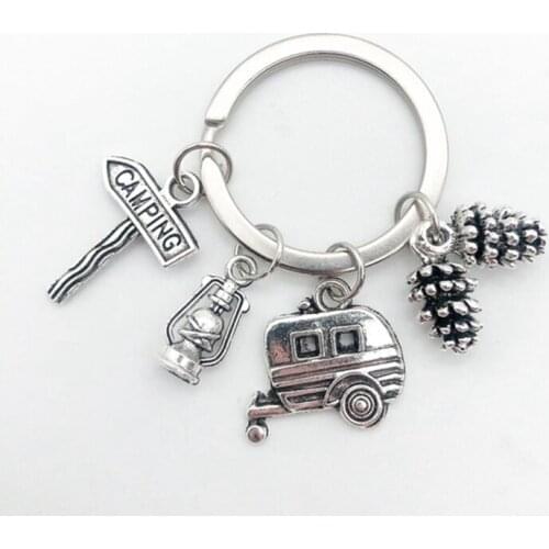 New Camping Keychain Trailer, RV Caravan Campground Key Chain, Nature Outdoors, Summer Vacation, Snowbirds Keyring Souvenir