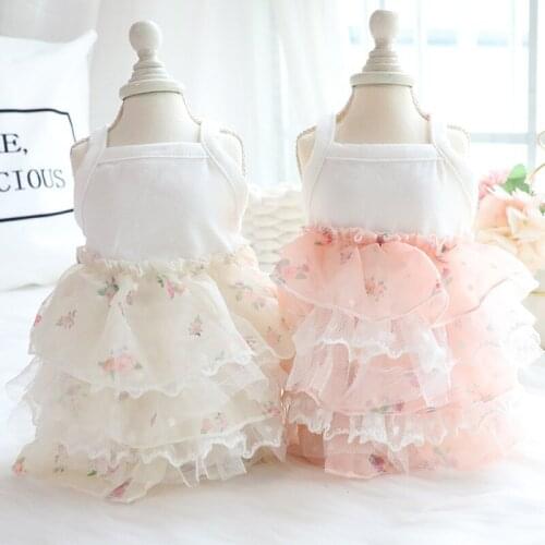 Pet Clothing Cartoon Clothes for Dog Cake Skirt Small Costume Print Princess Dress Dogs Cute Spring Summer White Collar Perro