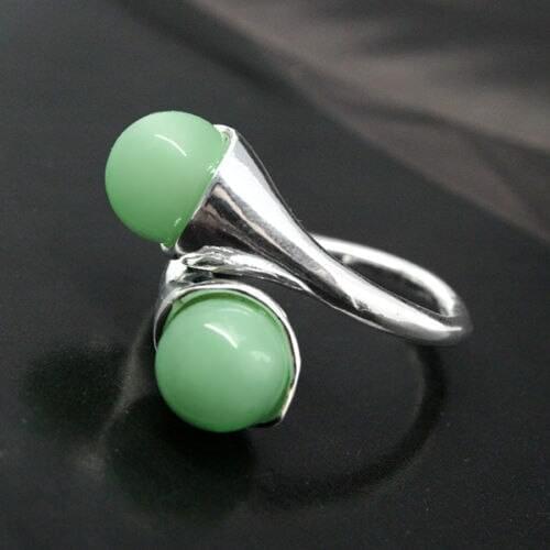 Wholesale noble GREEN Natural jade BEAD ROUND GEMS 925 STERLING SILVER RING SIZE 7 8 9 10