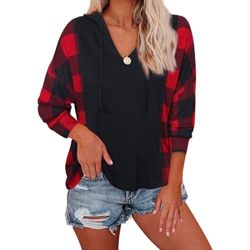 Fall / Winter 2020 Womens Fashion V-neck Casual Patchwork Pullover Hoodie Sweatshirt High Street Sudadera Mujer Wm