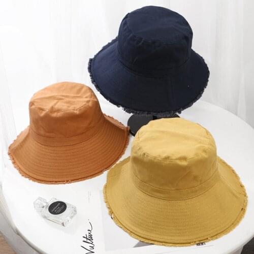 2021 new bucket hat summer sun protection hat solid big brim womens fringed fisherman hat outdoor leisure hat unisex panama hat