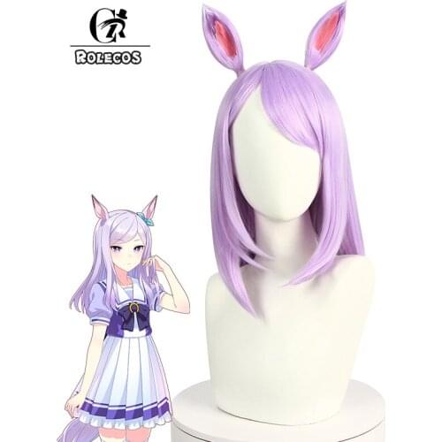 ROLECOS Uma Musume Pretty Derby Mejiro McQueen Cosplay Wig With Bangs Purple Wig Ears Synthetic Hair Heat Resistant