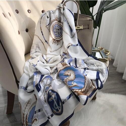 Luxury brand Autumn and spring women New style Fashion Color matching Print silk scarf lady Popular headcloth beach shawl