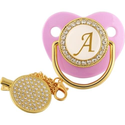 Purple Bling Baby Pacifier And Clip 26 Alphabet Letter Pacifier Golden Letters Unique Baby Shower Gift