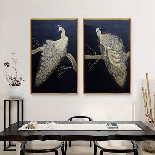 Mordern Minimalist White Peacock Black Background Canvas Painting Home Wall Art Print Aisle Decor Bedroom Custom Poster