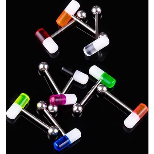 Starose 3Pcs 14G New Blue Red Capsule Tongue Piercing Bar Acrylic Steel Ball Tongue Rings Barbell Sexy Women Nipple Ring Jewelry