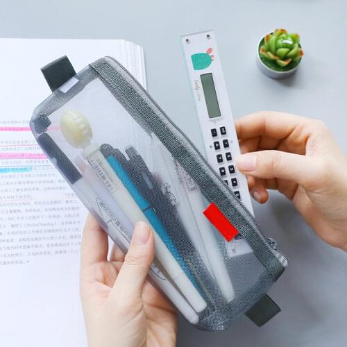 1PCS Simple Transparent Mesh Pencil Bag Large Capacity Nylon Pen Case Pouch Stationery Gift Student Office School Supplies