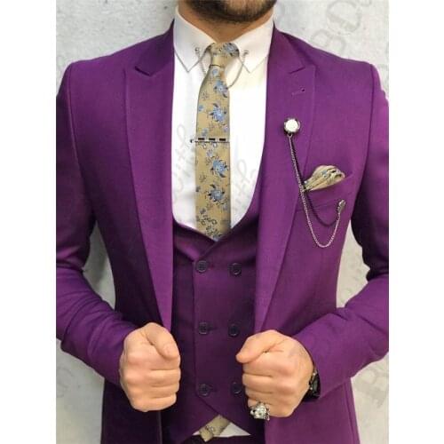 Wedding Suits For Men Slim Fit Mens Purple Business Casual costume Groom Suits Peak Lapel Men clothes Formal mens clothing